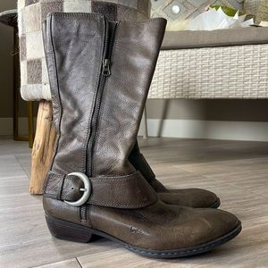 b.ø.c. | Taupe Leather Mid-Calf Moto Boots